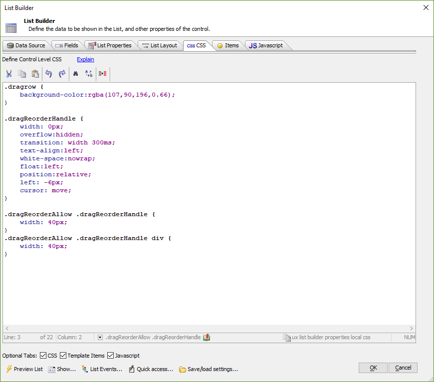 List Css Pane